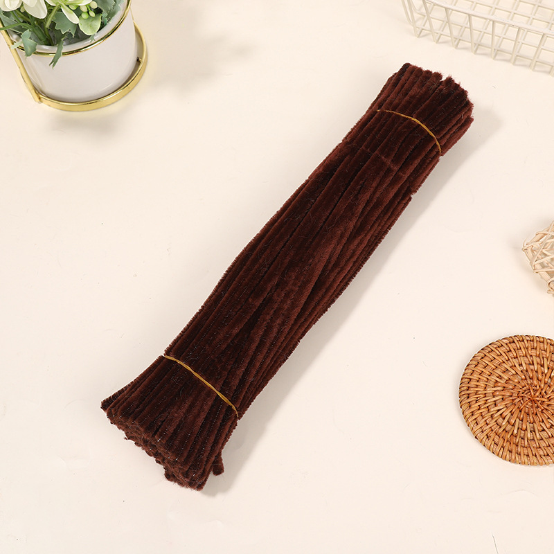 100pcs Colorful Dense Fuzzy Wire Pipe Cleaner Craft Flower Chenille Stem Childrens Handmade DIY Ingredients Wool Strip Macaron Handmade Toy