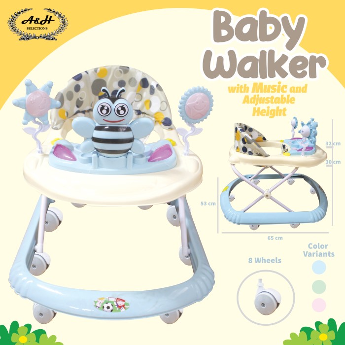 Baby Walker (with music lights and Adjustable Height) foldable walker