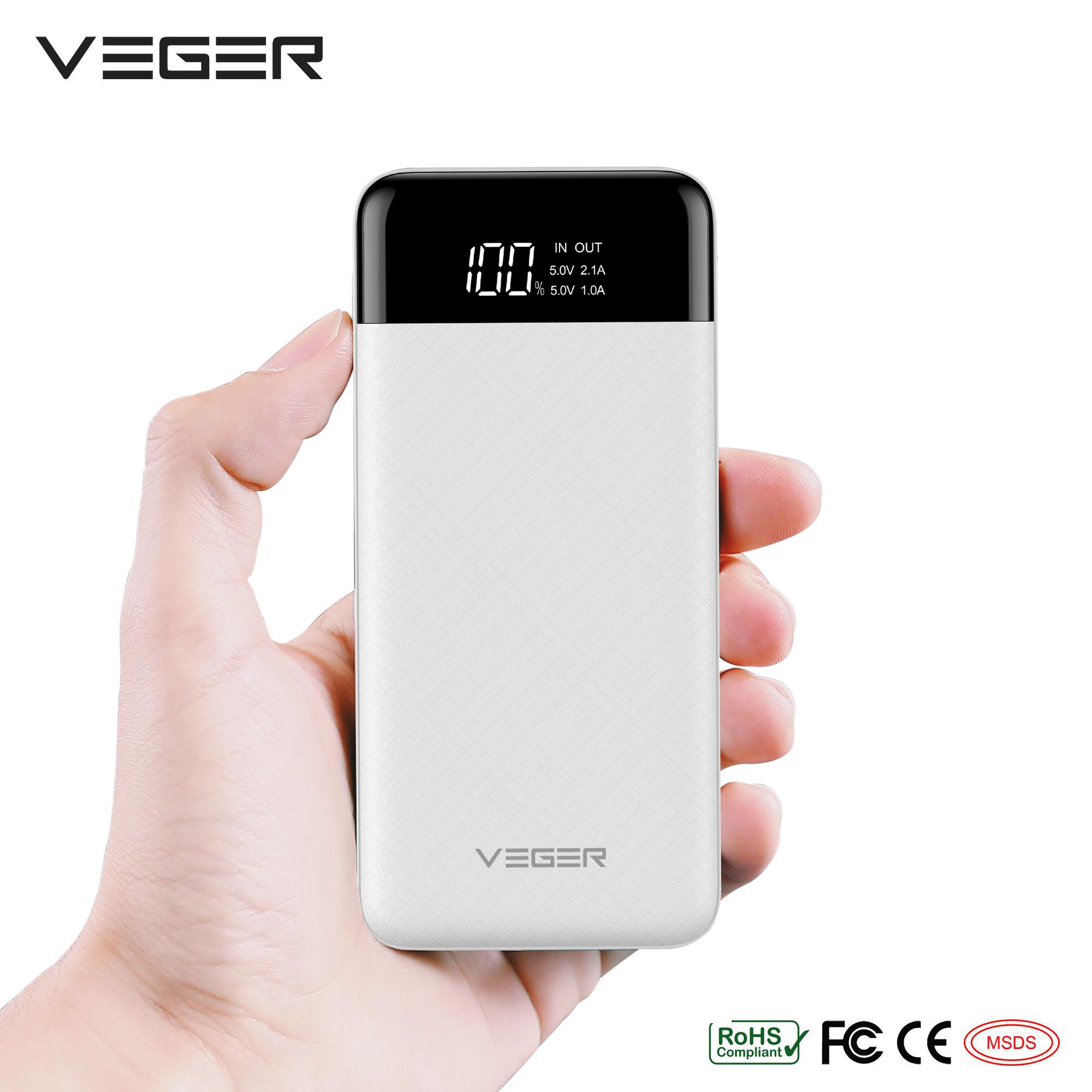 Powerbank VEGER VP1056 10000mAh slim compact fast charge power bank iSmart dual 2.0 USB output with LED display