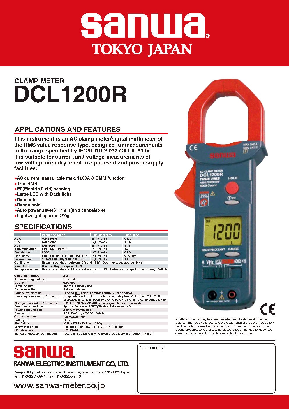 Sanwa DCL1000 AC Digital Clamp Meter, 1000A AC, 600V ACDC Lazada PH