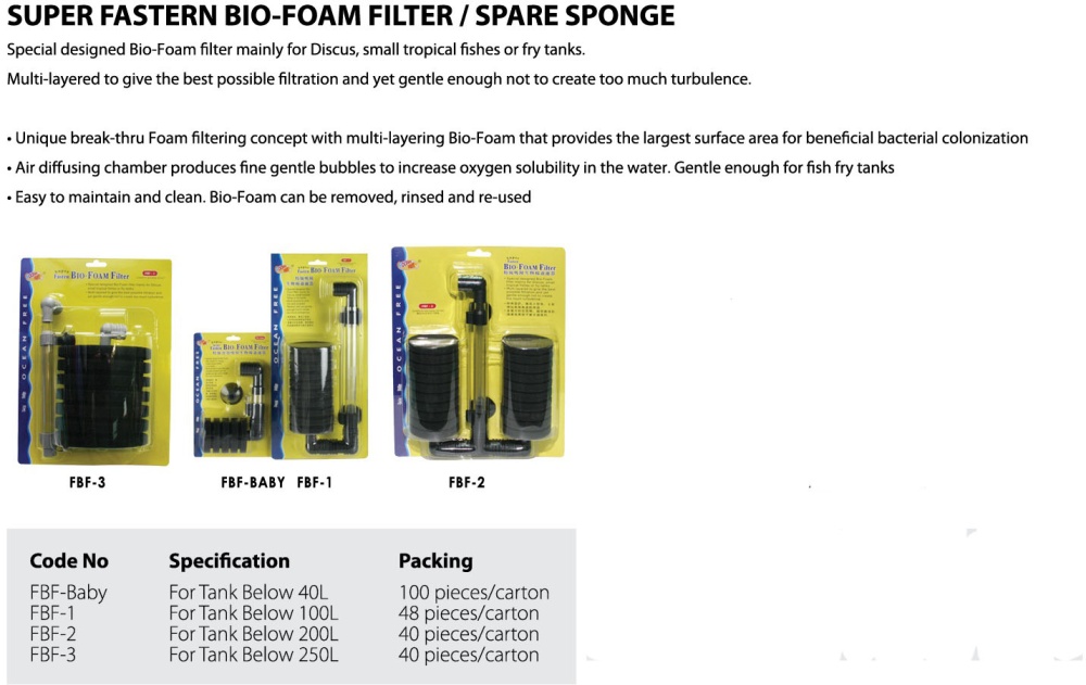 Specifications of Ocean Free Super Baby Fasten Bio-Foam Filter (FBF-Baby) For 40Liters & Below Fish Tank Aquarium, Marine Tank, Nano Tank and Planted Tank