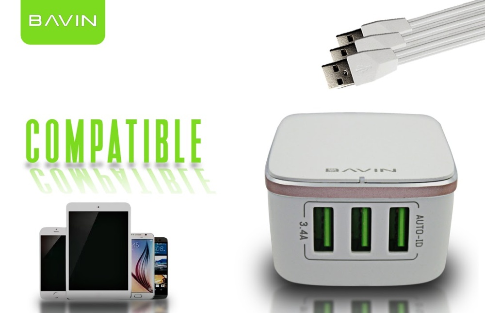 Bavin Fast Charger 3.4A 3 USB Port for Iphone 6+ Lazada PH