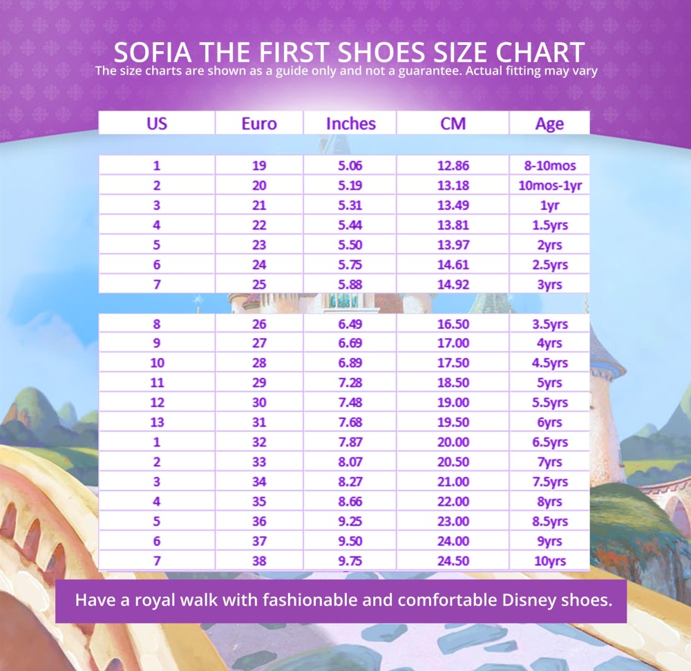 Disney Shoes Size Chart