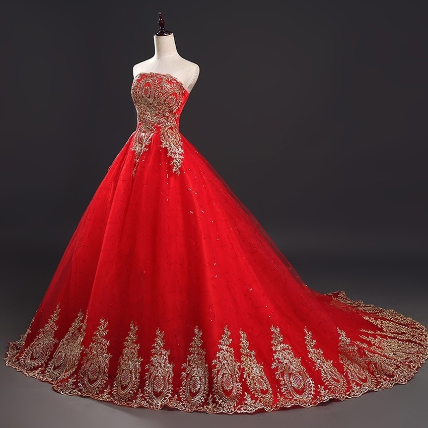 Vintage Lace Red Wedding  Dresses  Women New Fashion Elegant 