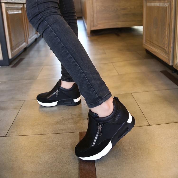Women Sneakers Zip Wedge Hidden Heel Sport Shoes | Lazada PH
