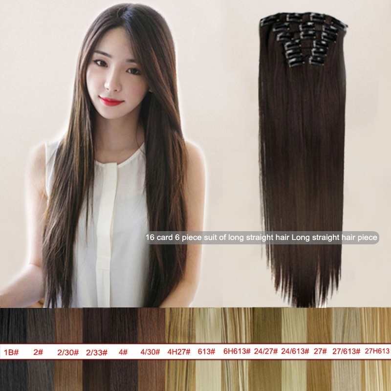 6 Pcs Set Long Straight Hairpiece Wig 16 Clips Heat Resistant