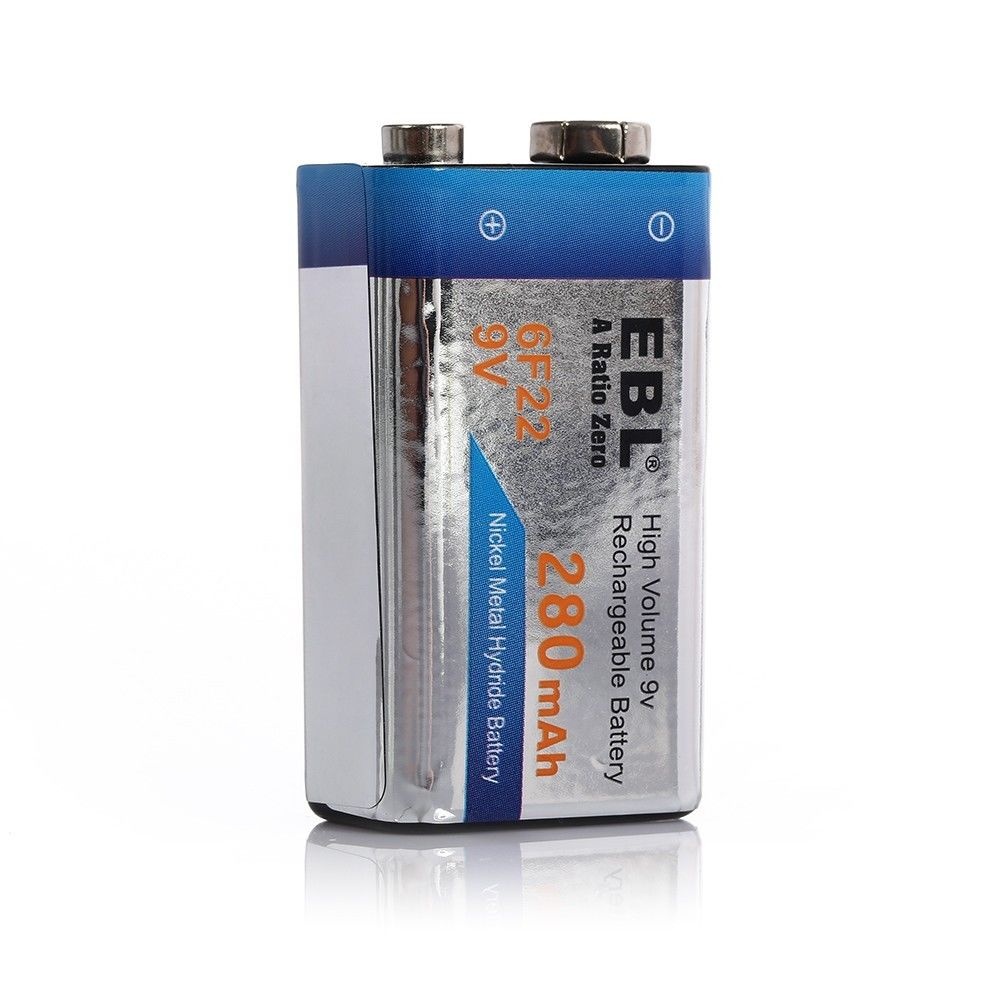 EBL 2 Pack Ni-MH 280mAh 9V Rechargeable Batteries 