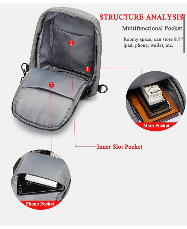 Men Anti-theft Chest Bag Waterproof Travel Bag Multi-pocket Sling Bag
