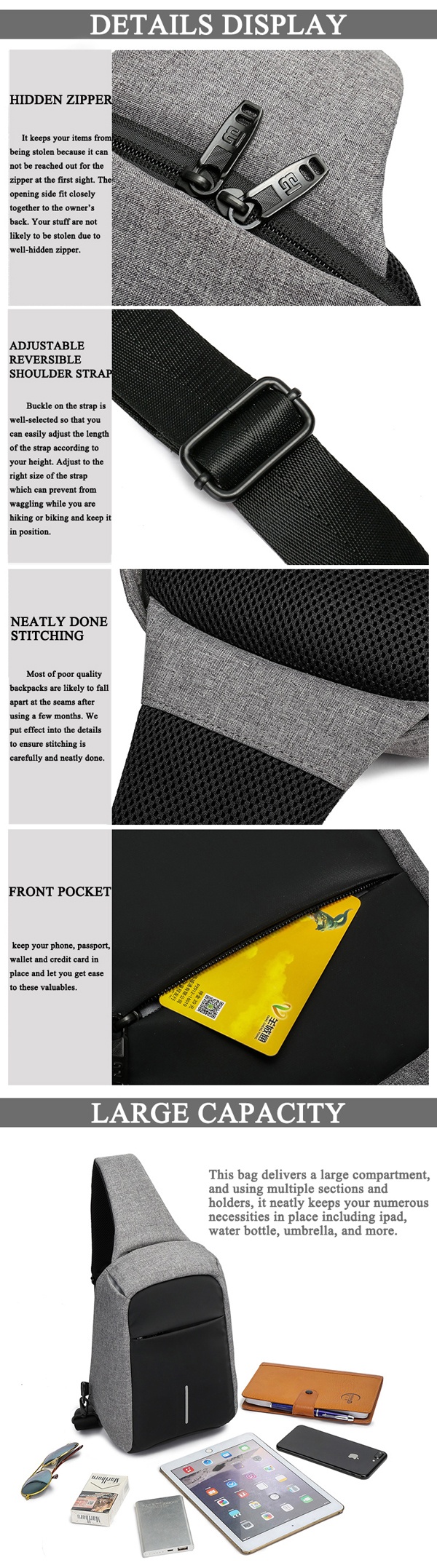 Men Anti-theft Chest Bag Waterproof Travel Bag Multi-pocket Sling Bag